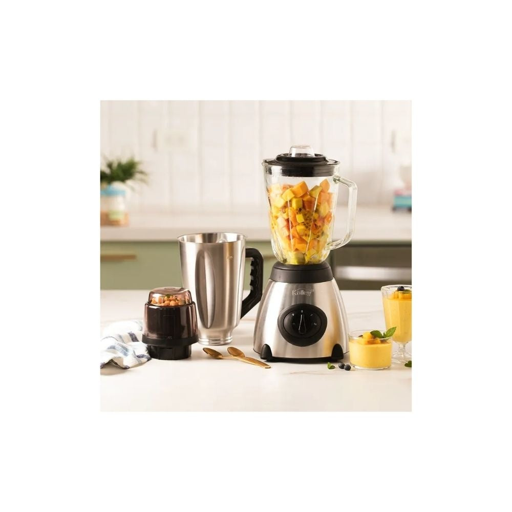 Licuadora Kalley 1.5L Vaso Vidrio + Acero Inoxidable Con Picatodo Potente