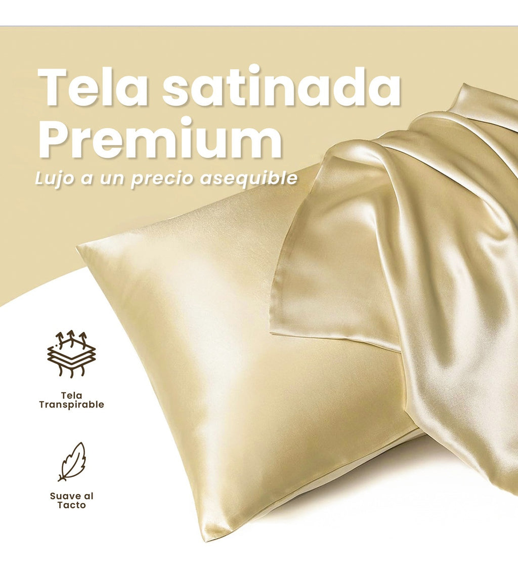 Fundas Para Almohada Satin Seda Cuida Cabello Piel Anti Friz Gold Innovo