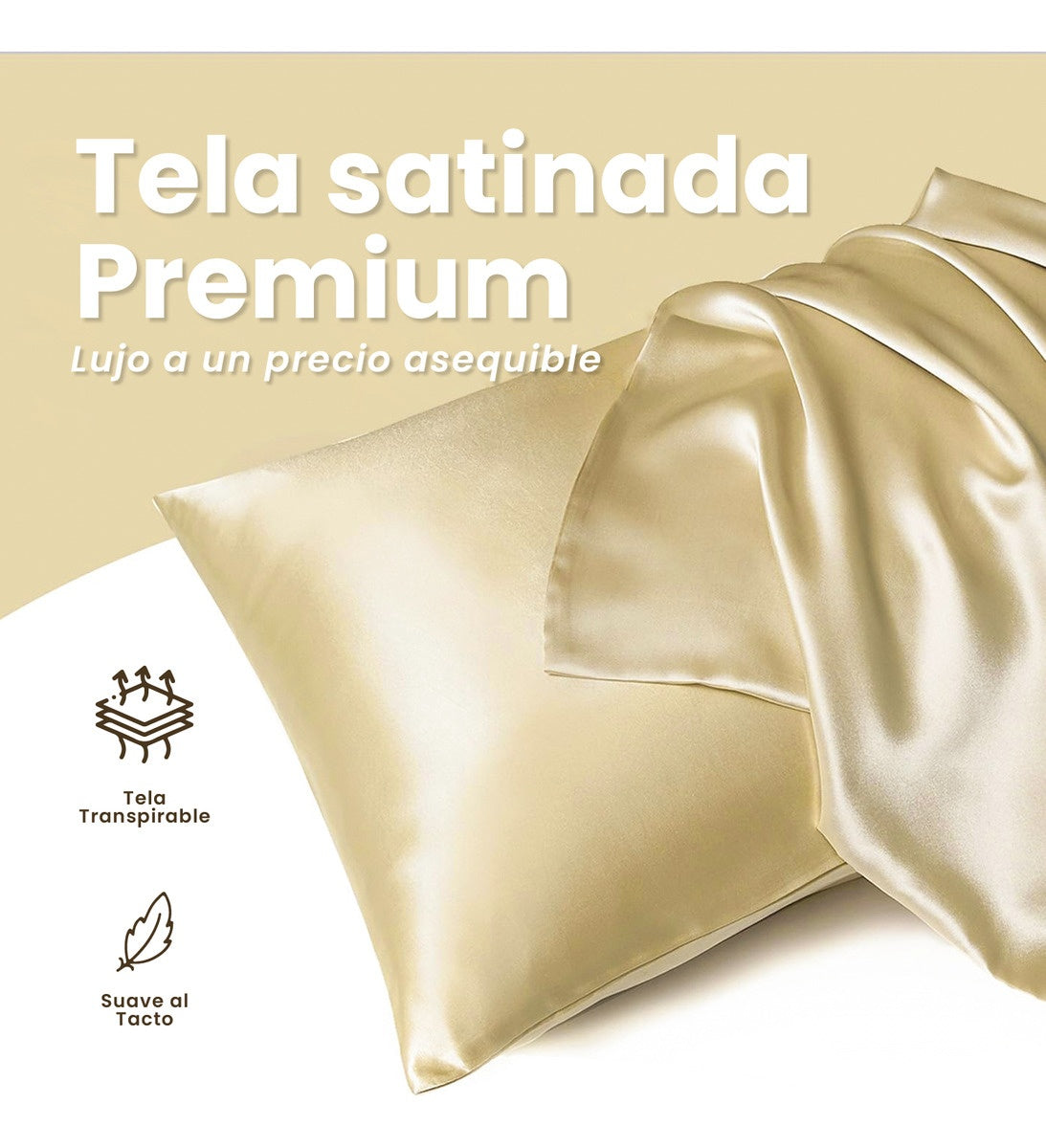 Fundas Para Almohada Satin Seda Cuida Cabello Piel Anti Friz Gold Innovo