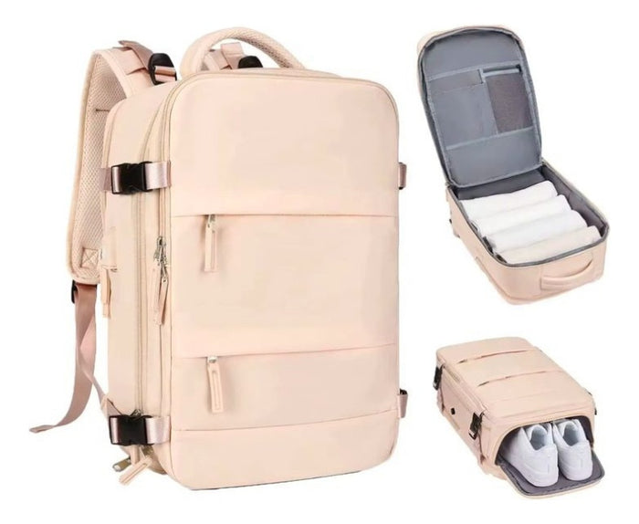 Maleta Morral Para Laptop Puerto Usb Viajero Practico Amaz Beige