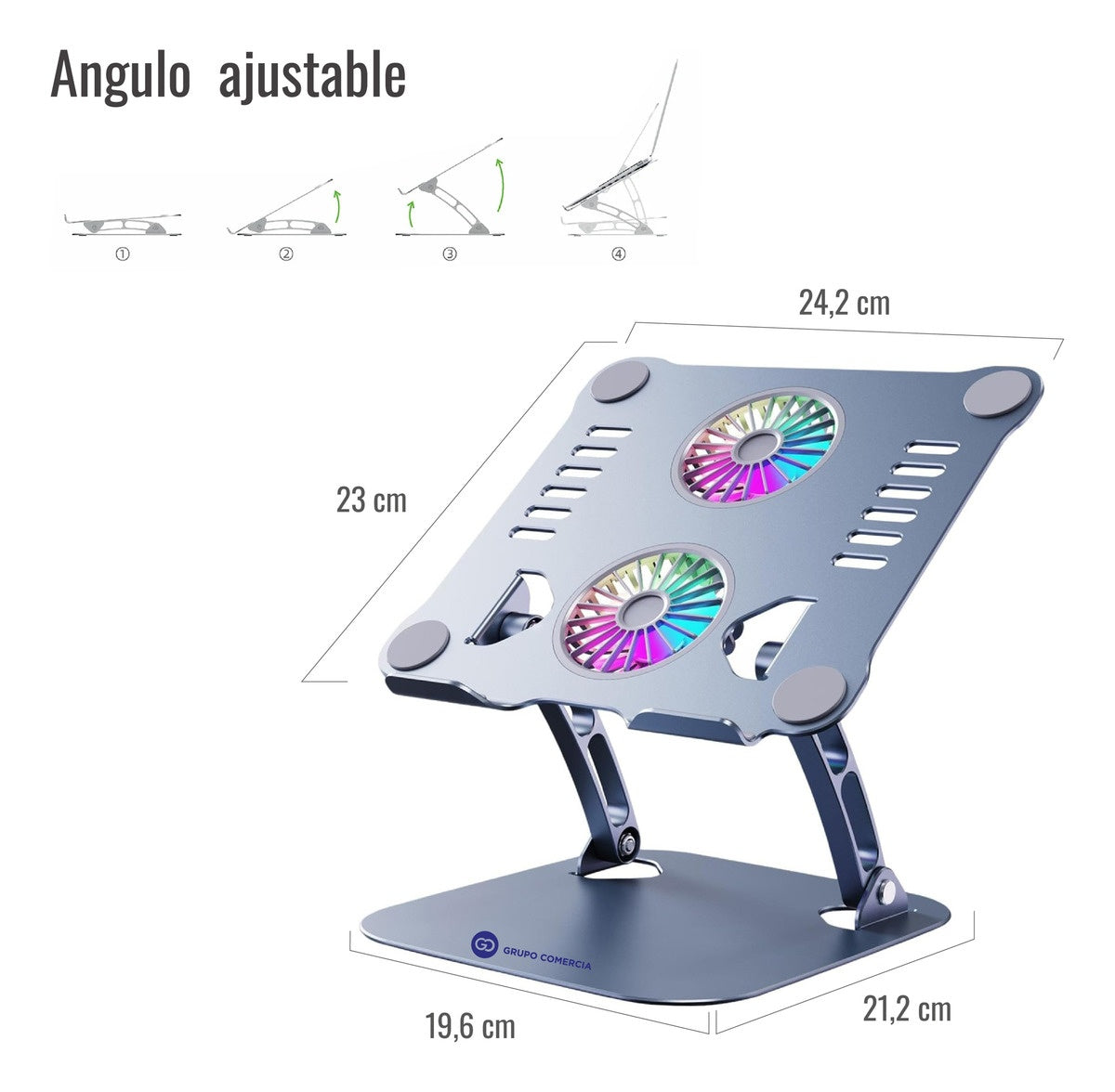 Base Para Pc Laptop Soporte Aluminio Ventilador Ajustable