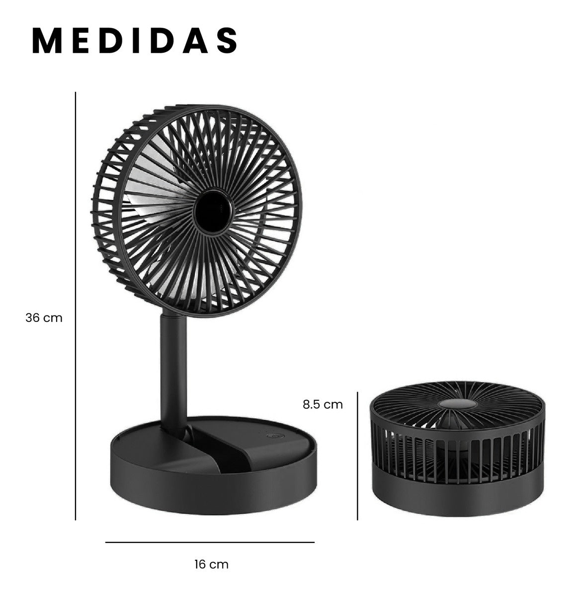 Mini Ventilador De Mesa Portable Potente 3 Velocidades Soporte Para Celular Innovo Negro