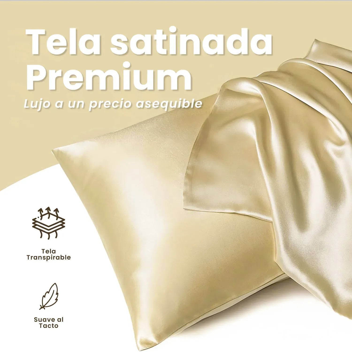 Combo Cubrelecho Beige Termico Cama Doble + 2 Almohadas Confort + Obsequio Fundas Satin