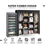 Combo Armario Organizador De Ropa Extra Grande 4 Puertas Y Zapatero 9 Niveles