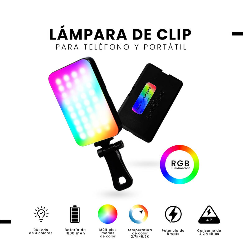 Luz Led Portatil Rgb Spot Mini Para Celular Y Laptop 96 Leds Iluminacion Regulable