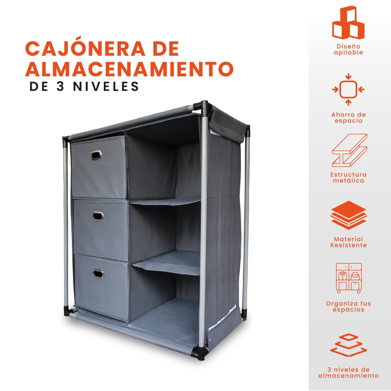 Organizador De Ropa Hogar Multiusos Armable Metalico Gris Elegante Cajones Inn Home