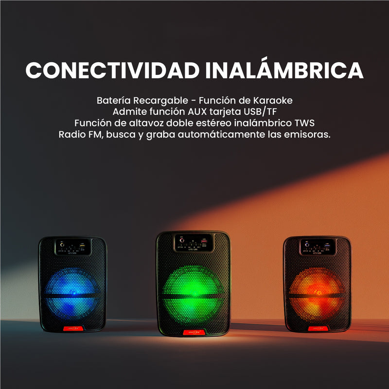 Parlante Cabina 6.5 Pulgadas Sonido Con Microfono Luces Led Recargable 100W Pmpo