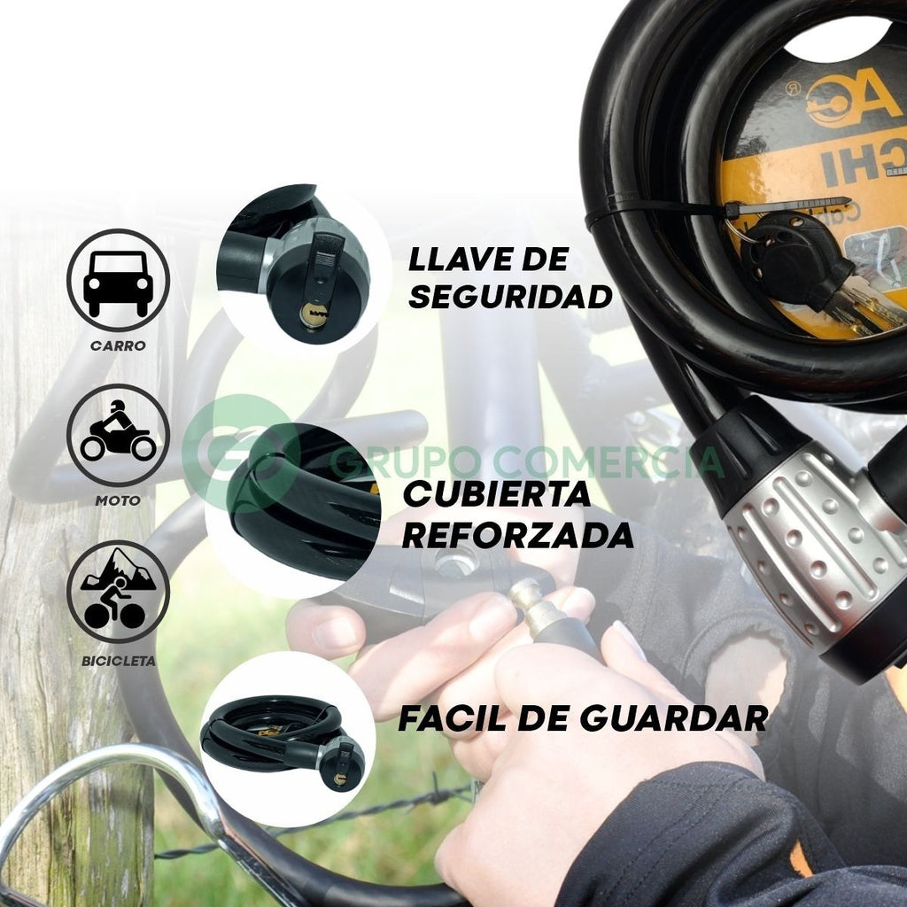 Candado Guaya Bicicleta / Moto Alta Seguridad 2 Llaves 1.5 M