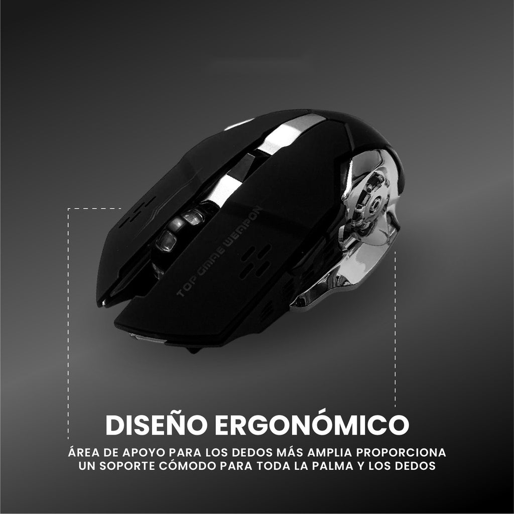 Mouse Gamer Inalambrico 6 Botones Black Edition Receptor Usb Con Luces Rgb