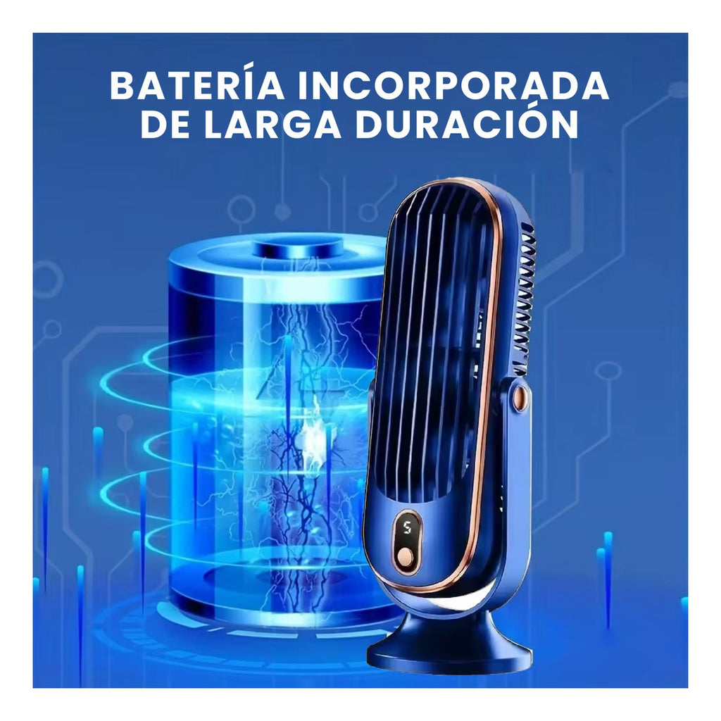 Mini Ventilador Mesa Escritorio Digital 5 Velocidades Recargable Azul Con Dorado
