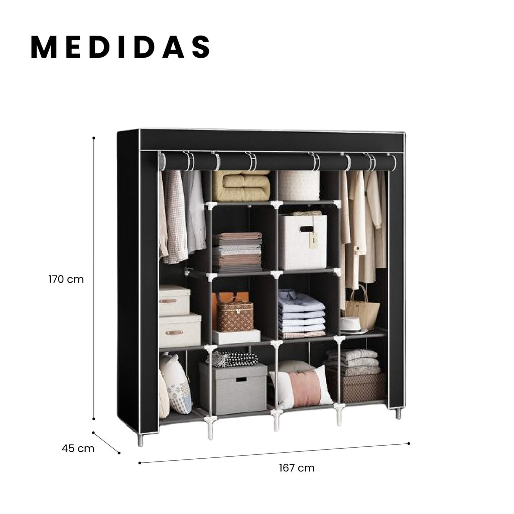 Combo Armario Organizador De Ropa Extra Grande 4 Puertas Y Zapatero 9 Niveles
