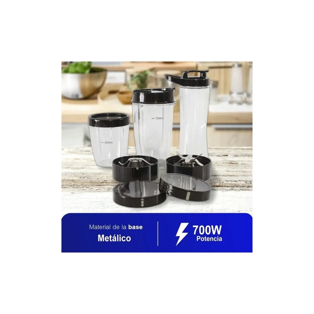 Licuadora Kalley 700 Ml Acero Inoxidable Vaso Deportivo + Termo Portatil