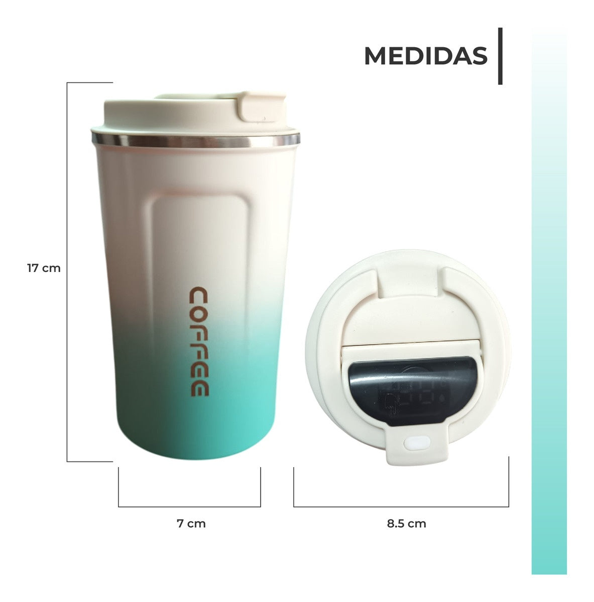 Vaso Termico Digital Indicador Temperatura Led Blanco Mix Green Cofee