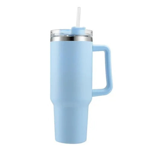 Termo Vaso Conserva Temperatura 1.2 L Acero Inoxidable Con Pitillo Azul Flask